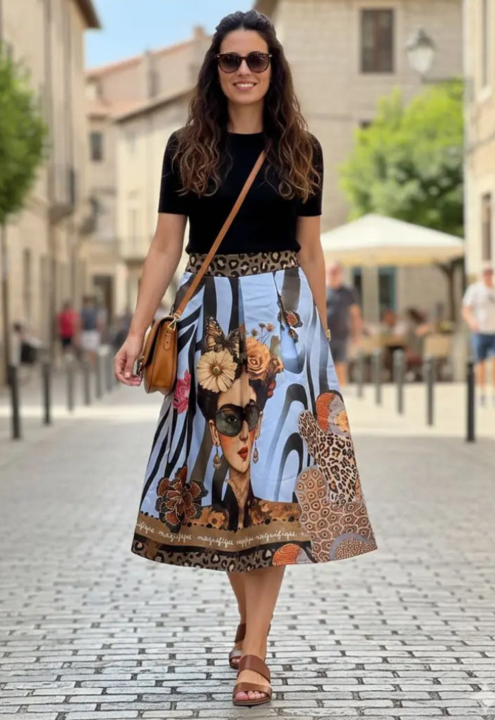 MULTI PRINT SKIRT - 8-12 - BLUE