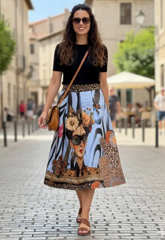 MULTI PRINT SKIRT - 8-12 - BLUE