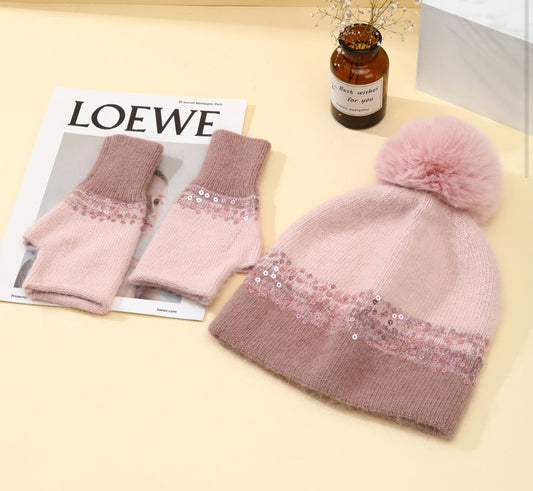 CASHMERE FINGERLESS GLOVES - BERRY/PINK