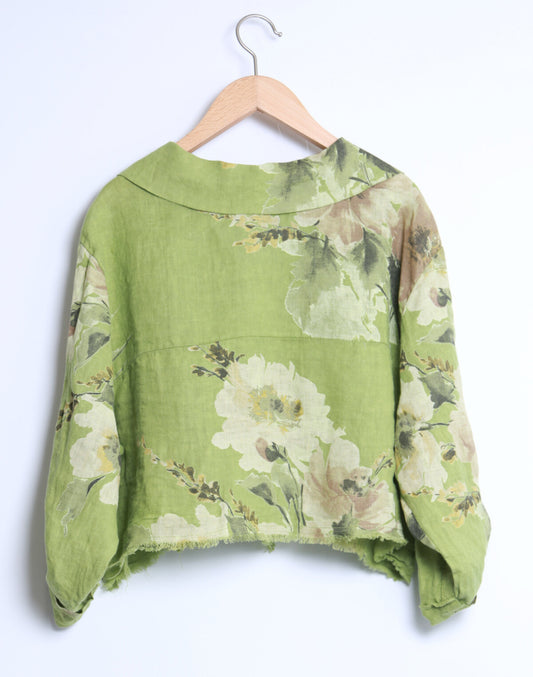 LINEN FLORAL PRINT JACKET - 10-16 - LIME