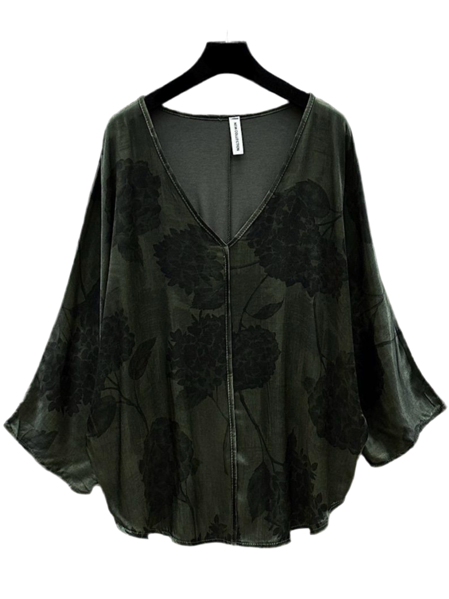 JERSEY BACK SATIN TOP - 8-14 - KHAKI FLORAL