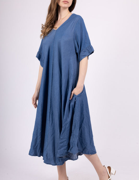 COTTON BIAS CUT DENIM DRESS - 10-16 - DARK WASH