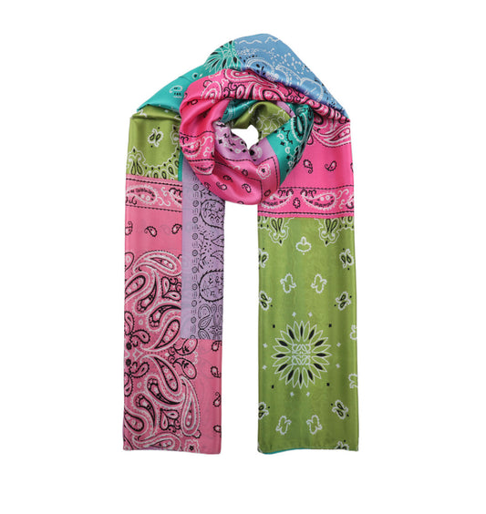 BANDANA PRINT SILK FEEL SCARF - MULTI