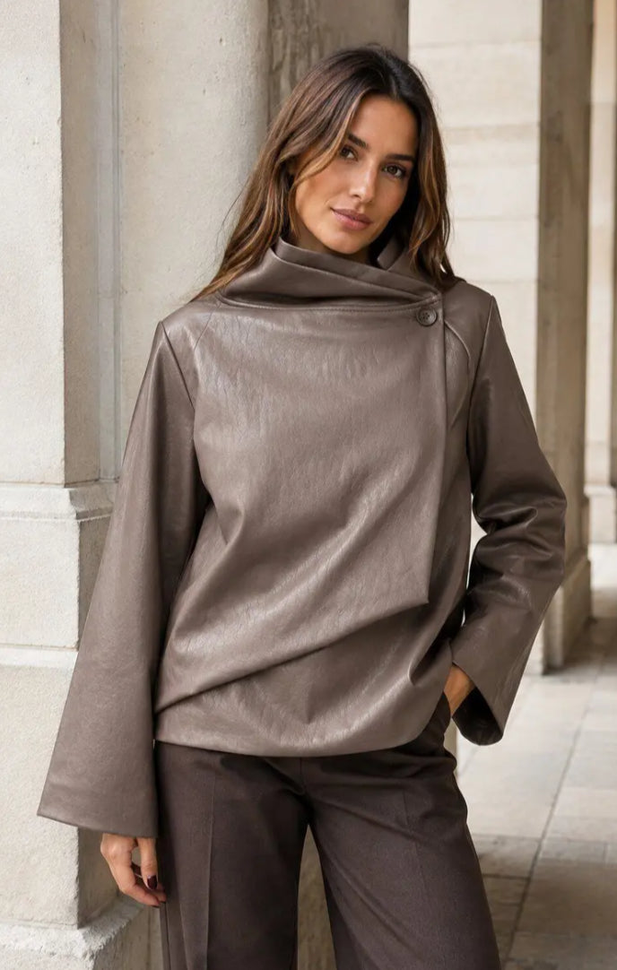 LEATHERETTE SIDE TIE JACKET - 10-16 - TAUPE