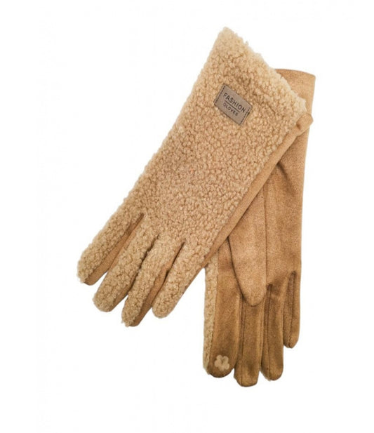 TEDDY FLEECE GLOVES - CAMEL