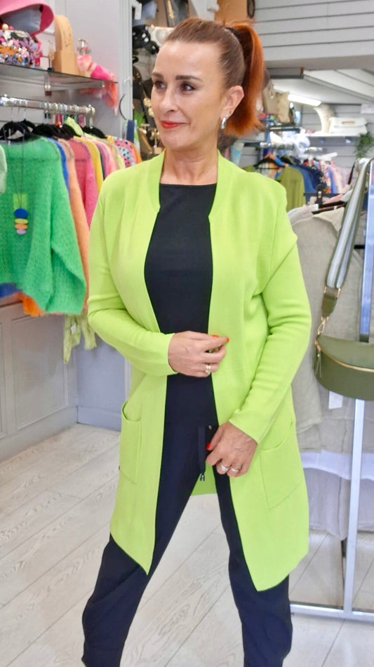 *SALE* LONGLINE KNIT CARDI - 8-14 - LIME