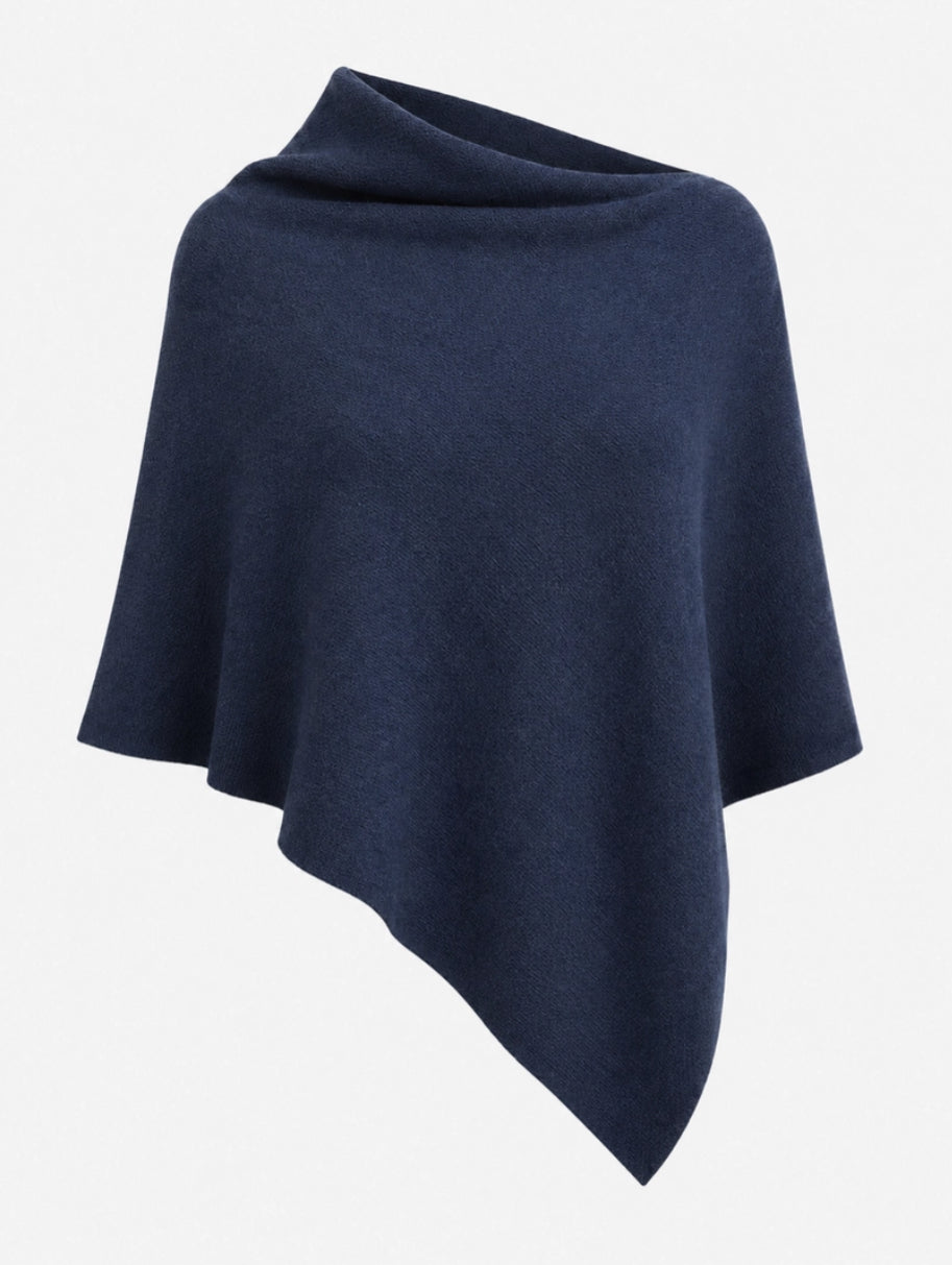 CASHMERE & MERINO WOOL PONCHO - NAVY