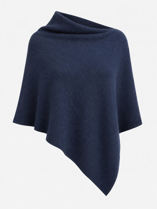 CASHMERE & MERINO WOOL PONCHO - NAVY