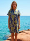 COTTON FLORAL DRESS - 10-14 - NAVY/LIME