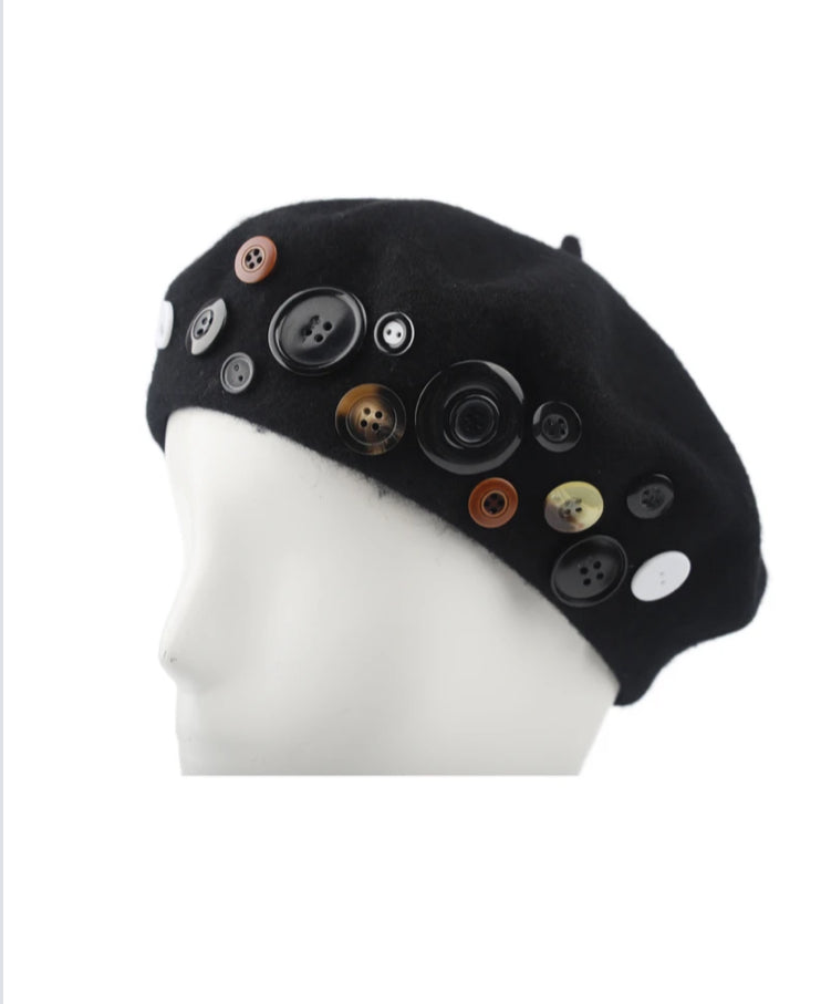 BUTTON BERET - BLACK