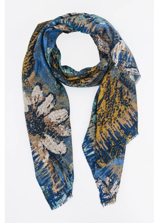 ART FLORAL PRINT SCARF - BLUE