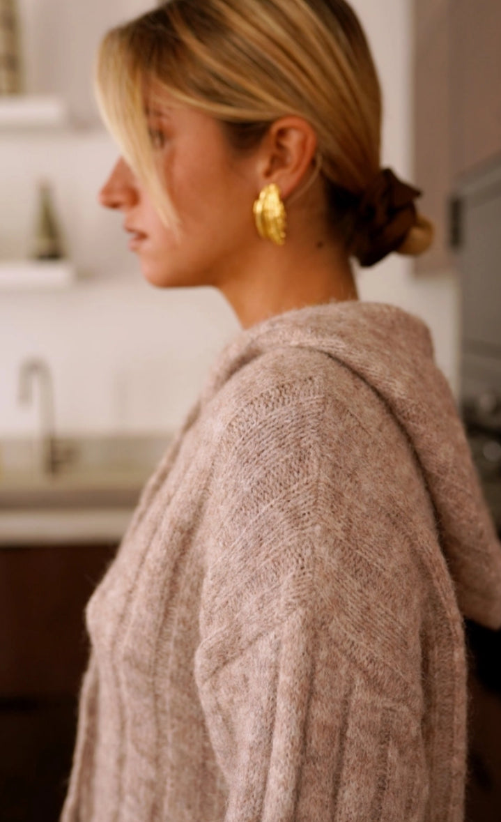 RIB KNIT HOODY - 10-16 - OATMEAL