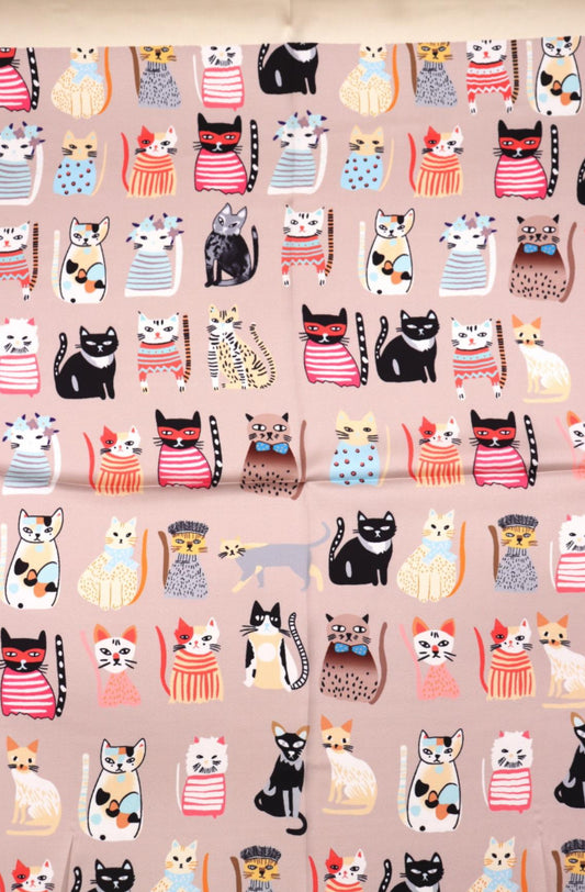 SILK BLEND CAT PRINT NECK SQUARE SCARF - PINK