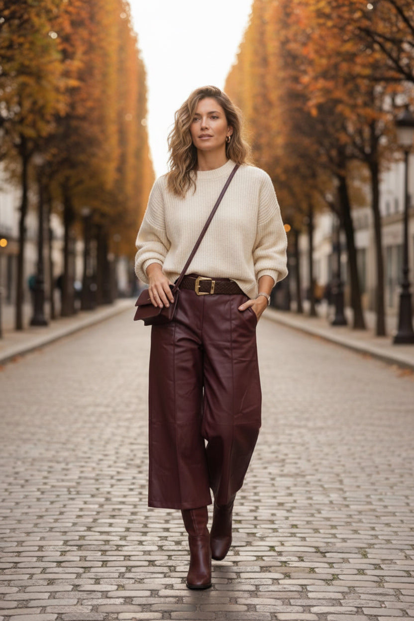 LEATHERETTE PALAZZO - 10-14 - BURGUNDY