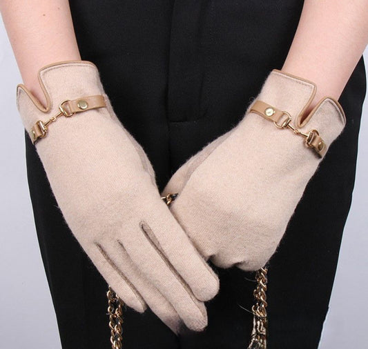 CHAIN DETAIL GLOVES - BEIGE