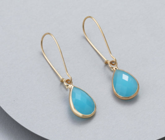 TEARDROP LONG CRYSTAL EARRINGS- TURQUOISE