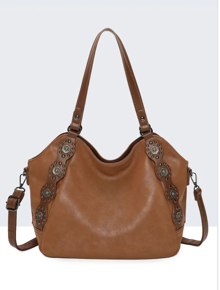 STUD DETAIL SHOULDER BAG - CAMEL