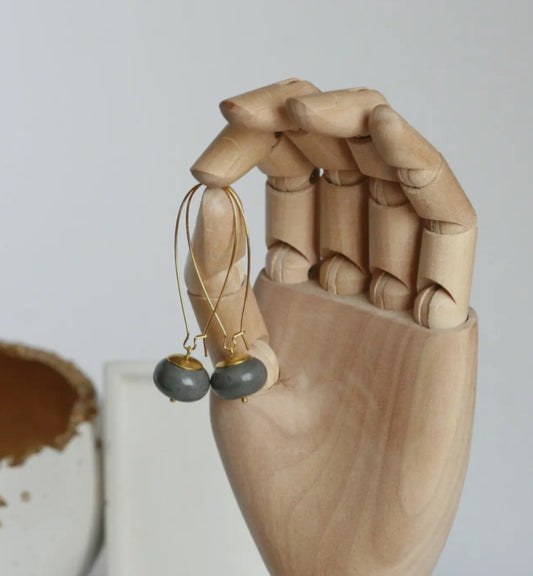 KAIKO - CONCRETE BEAD EARRINGS - 16K GOLD PLATED BRASS