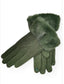FAUX FUR TRIM GLOVES - KHAKI