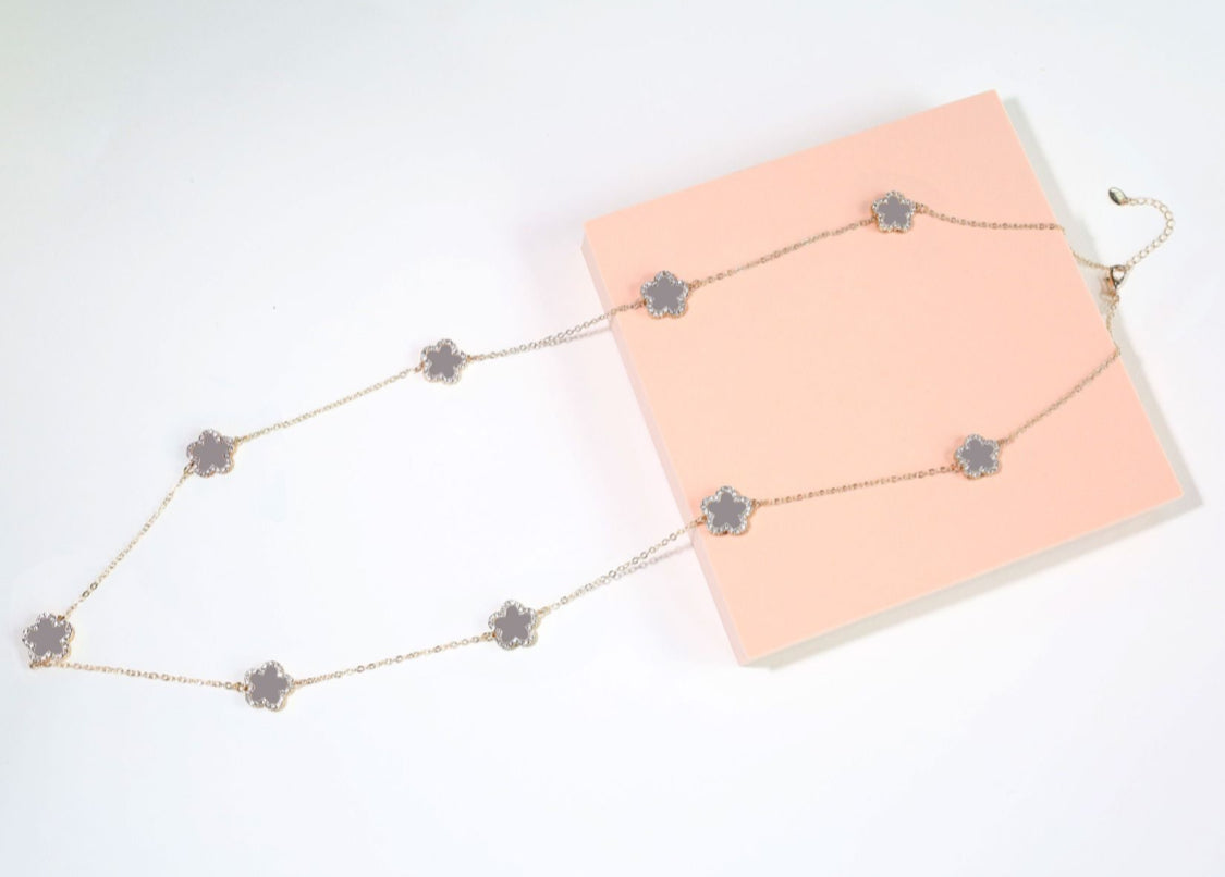 GREY PETAL CRYSTAL LONG NECKLACE