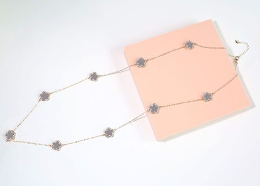 GREY PETAL CRYSTAL LONG NECKLACE