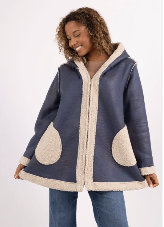 SHERPA LINED HOOD ZIP COAT - 10-16 - NAVY