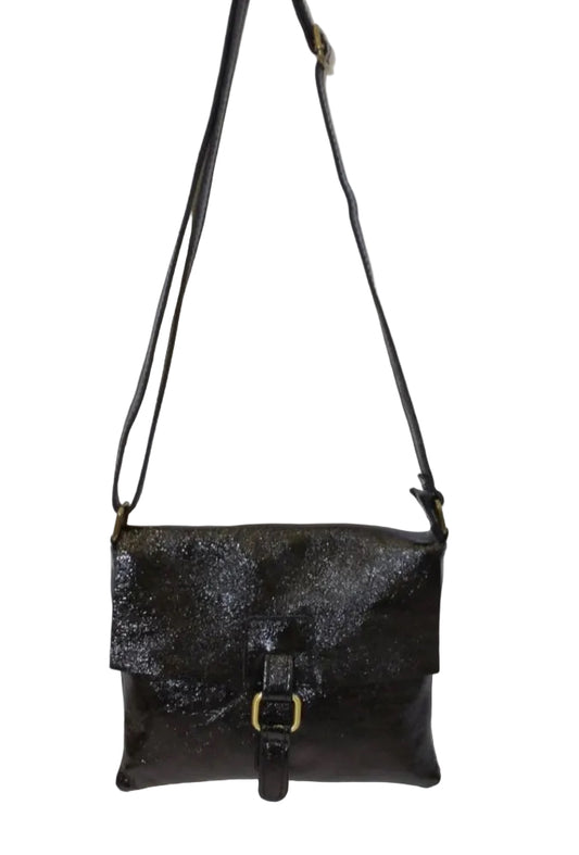 LEATHER SATCHEL STYLE CROSSBODY - BLACK