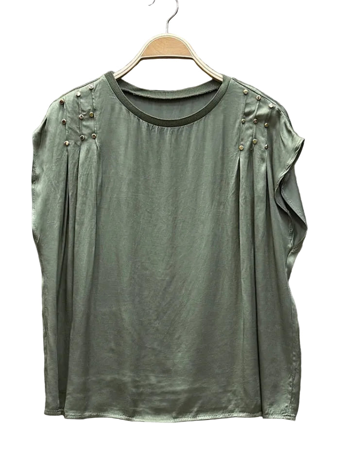 STUD PLEAT TEE - 10-16 - KHAKI