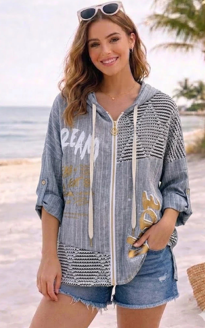 COTTON LINEN BLEND HOOD JACKET - 10-16