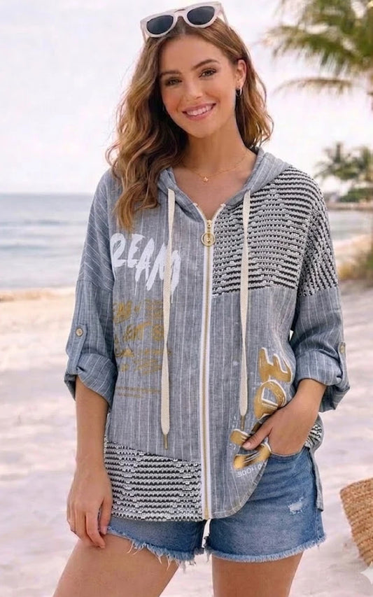 COTTON LINEN BLEND HOOD JACKET - 10-16