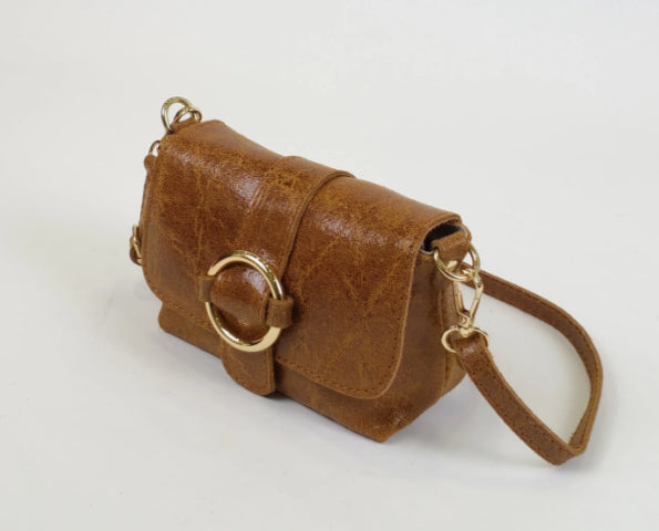 LEATHER CROSSBODY BAG - CAMEL
