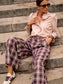 PLEAT CHECK PANTS - 12-14- BURGUNDY