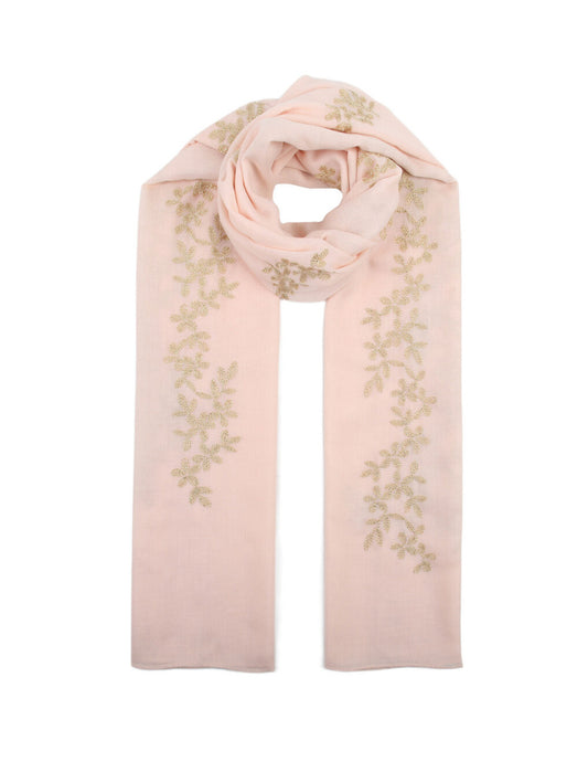 COTTON BLEND EMBROIDERED SCARF - PINK