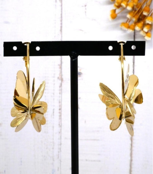 GOLD BUTTERFLY STATEMENT HOOPS