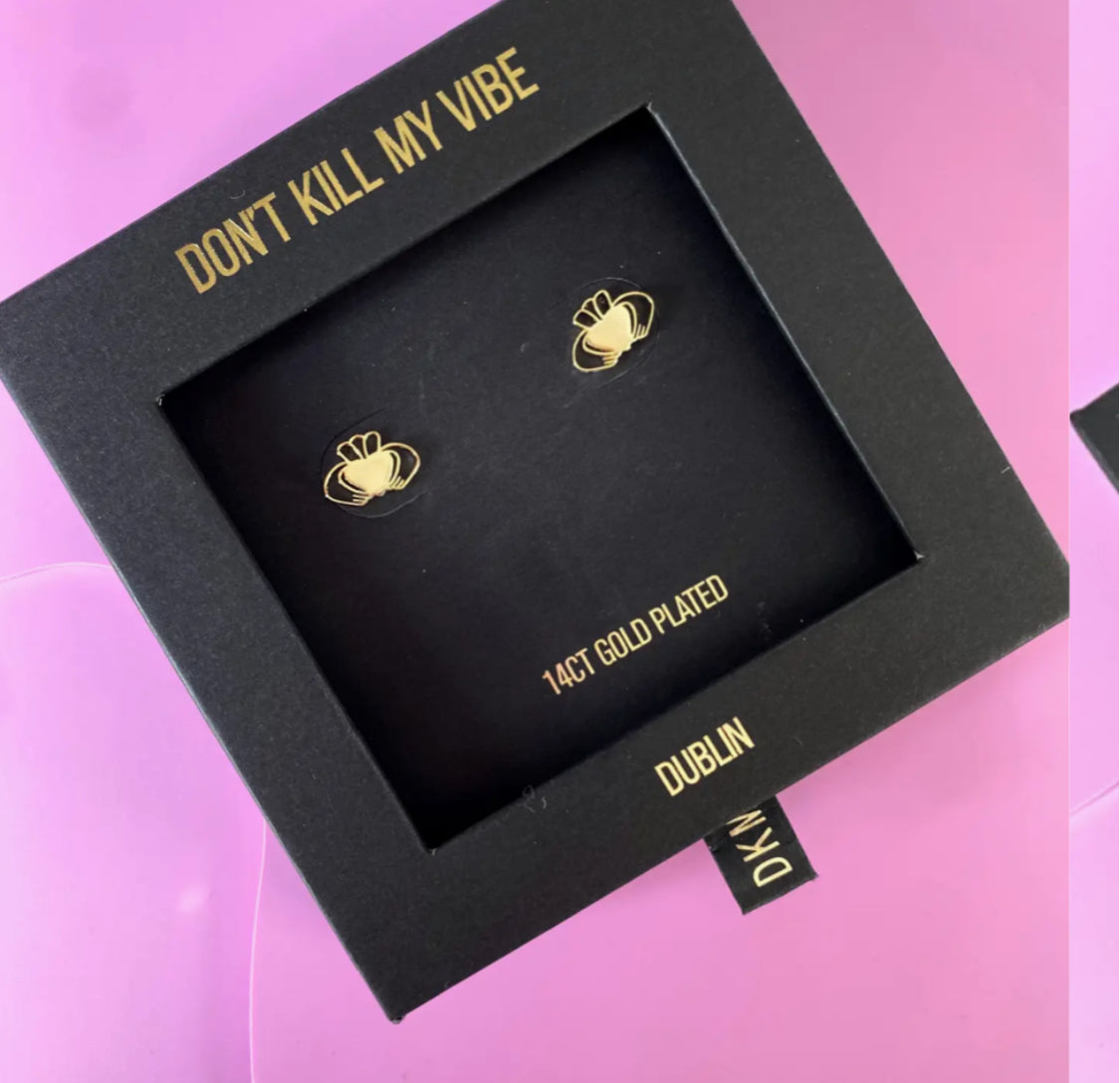 HEART STRONG CLADDAGH STUDS - GOLD PLATED