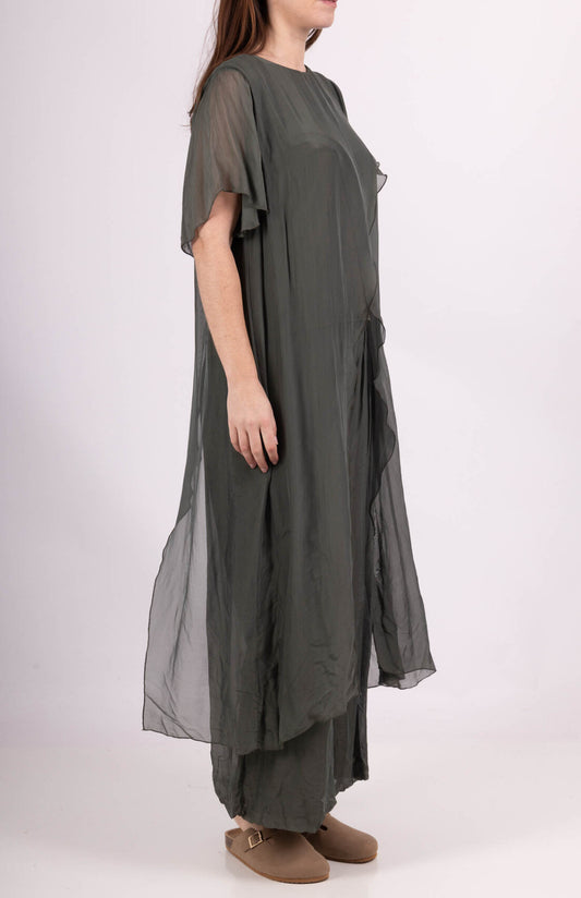 SILK BLEND DRAPE TOP - 8-12 - KHAKI