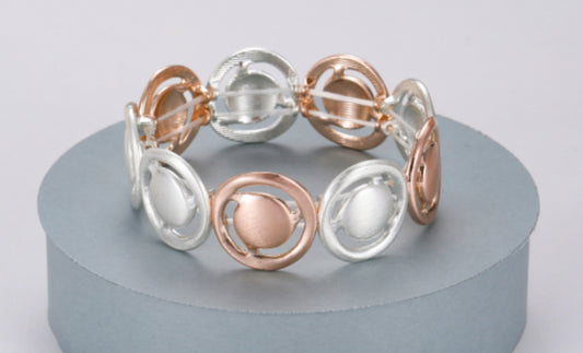 DISC STRETCH BRACELET- SILVER & ROSE GOLD