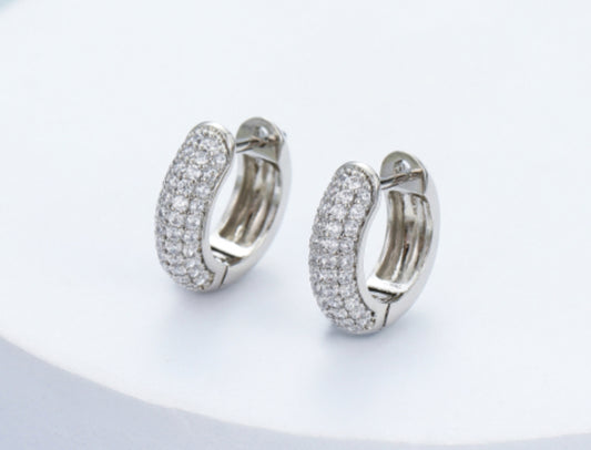 DIAMANTÉ HINGED HOOP EARRINGS - SILVER