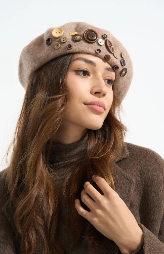 BUTTON BERET - TAUPE