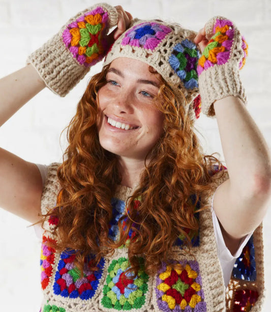 100% WOOL GRANNY SQUARE MITTENS