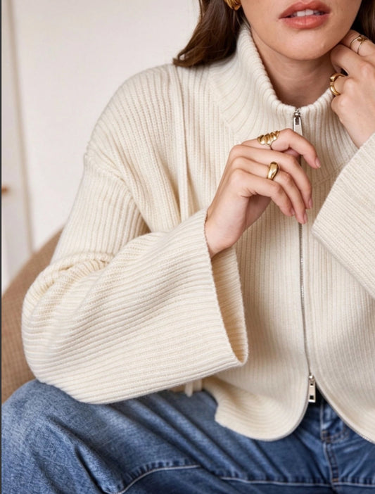 ZIP CARDI - 10-14 - BEIGE