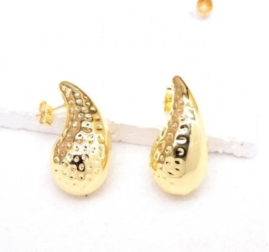 TEXTURED TEAR DROP EARRINGS- GOLD