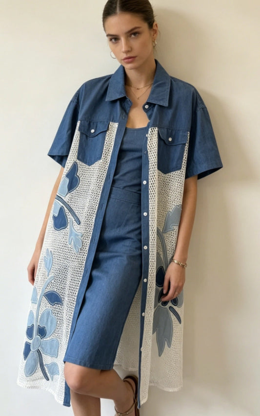 DENIM MESH SHIRT DRESS - 12-18