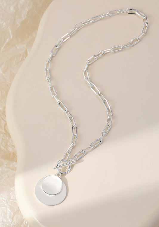 T-BAR DISC NECKLACE - SILVER