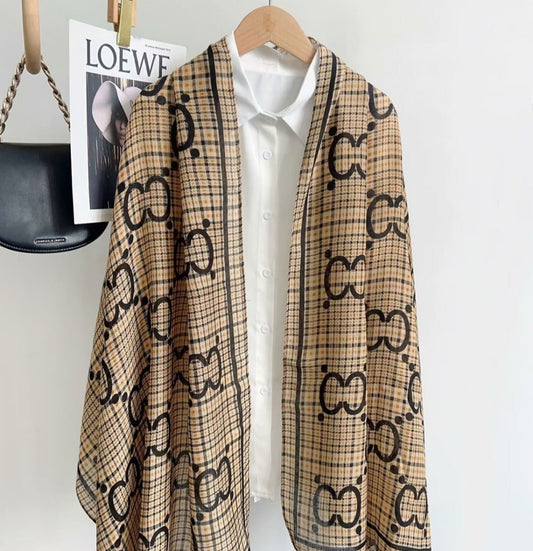 CC PRINT COTTON FEEL SCARF - CAMEL