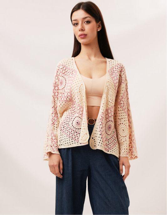 CROCHET CARDI - FREE SIZE - PINK