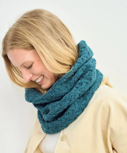 MERINO CABLE KNIT SNOOD - TEAL - MADE IN IRELAND