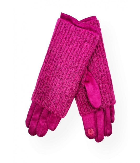 VELOUR GLOVES WITH REMOVABLE KNIT MITTS - FUSCHIA