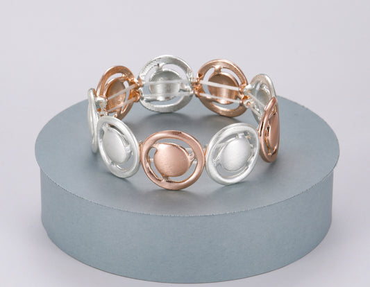 DISC BANGLE - ELASTIC - SILVER & ROSE GOLD