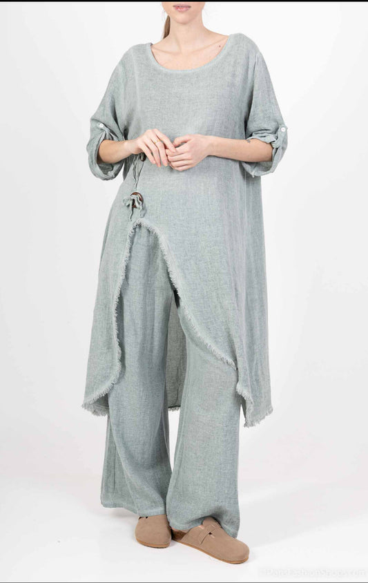 LINEN/COTTON BLEND TUNIC - 10-16 - KHAKI